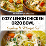 Bowl of Lemon Chicken Orzo Soup with tender chicken, pasta, and herbs, a bright and Easy Quick Soup Recipe.